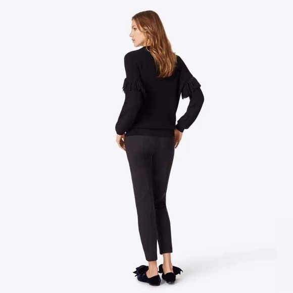 Tory Burch Bristol Sweater Pullover Crew Black Alpaca Silk Knit Fringe Ribbed L - Picture 3 of 12